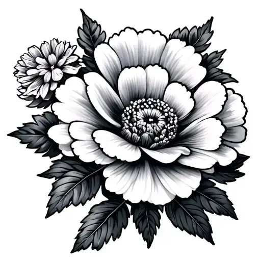 carnation flower, primrose, larkspur, chrysanthemum tattoo design idea