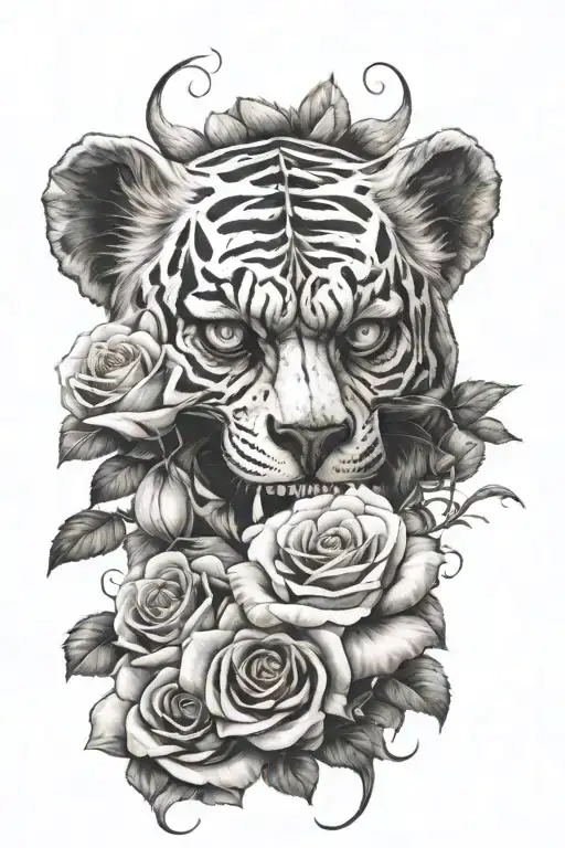 Rose Skull Tiger tattoo design idea