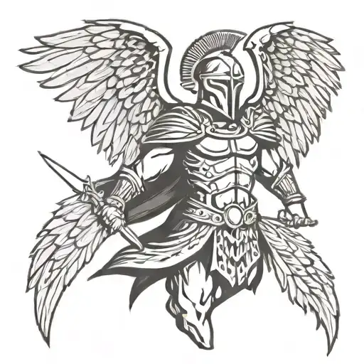 spartan warrior with wings wrapping around tattoo design idea