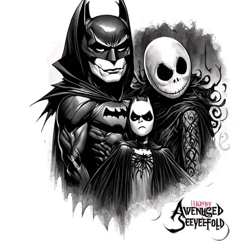 Avenged Sevenfold with Batman and Nightmare Before Christmas movie tattoo design idea