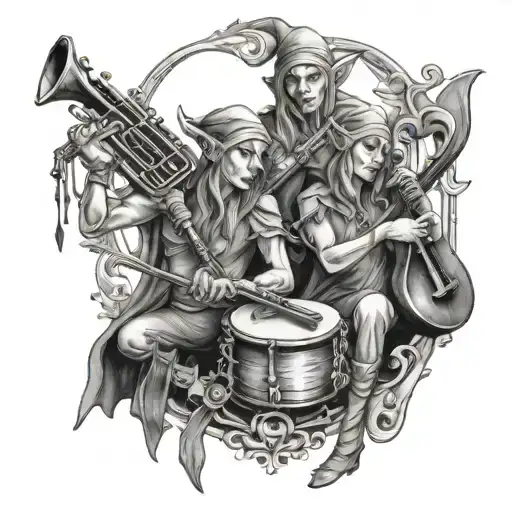 elves playing instruments tattoo design idea