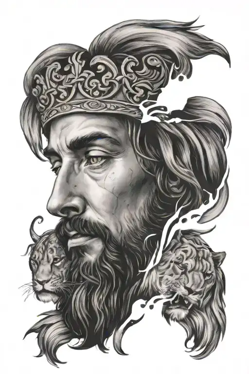 jesus face mixed with a lion with isaiah 41:10 written underneath tattoo design idea
