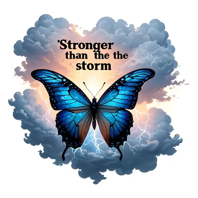 "Stronger than the storm" "Stronger than the storm" butterfly emerging from storm clouds forming the shape lightening tattoo design idea