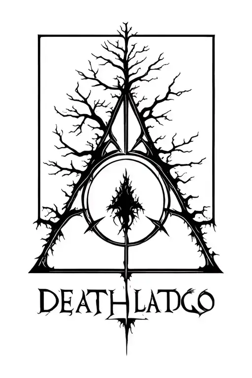 deathly hallows with knowledge tree growing tattoo design idea