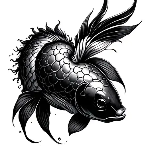 cyber sigalism koi fish heart tattoo design idea