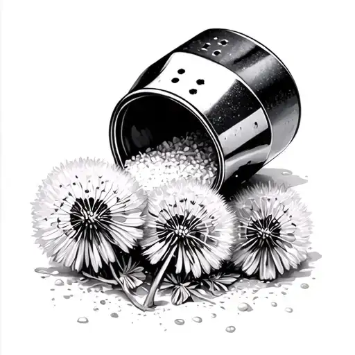 salt shaker pouring small dandelion flowers tattoo design idea