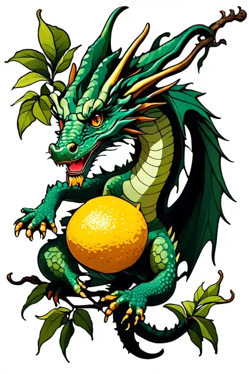 dragon in a lemon tree intertwined tattoo design idea