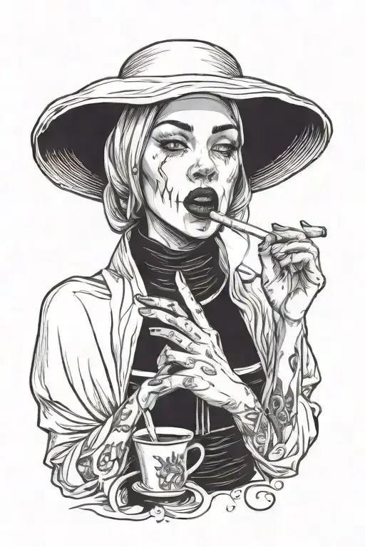 young beautiful nun smoking a cigarette in her teeth tattoo design idea