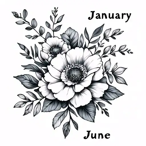 birth month floral bouquet. January August and June  tattoo design idea