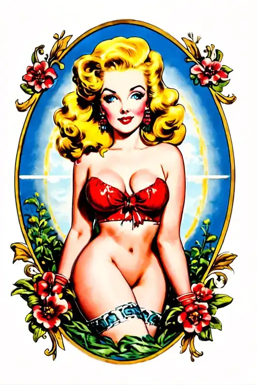 blonde pin up girl tattoo design idea