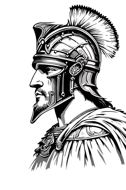 Realistic Roman soldier with gladiator helmet that does not have face details and with a background of the Roman coliseum tattoo design idea