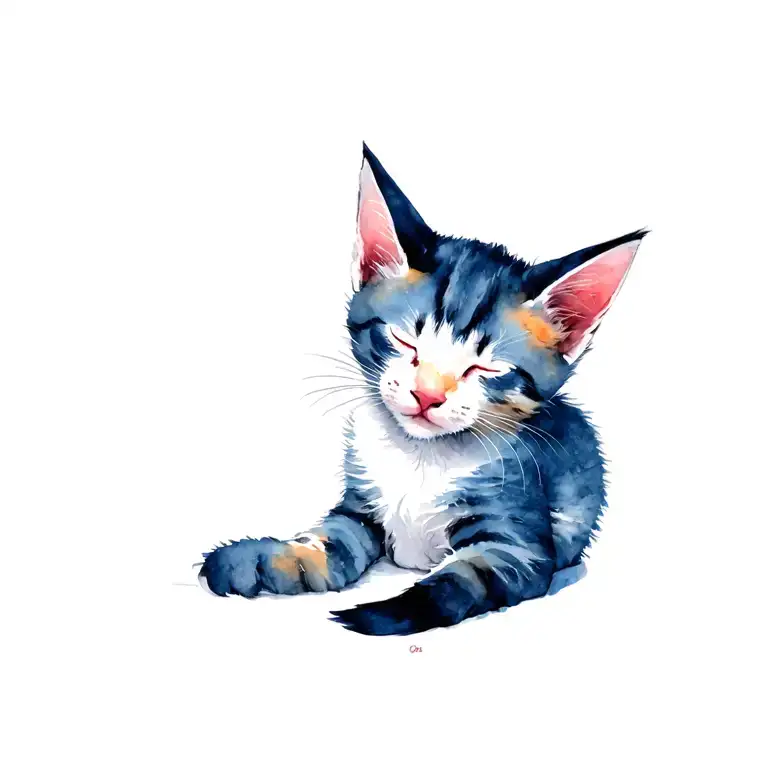 minimalist kitten sleeping cat tattoo design idea