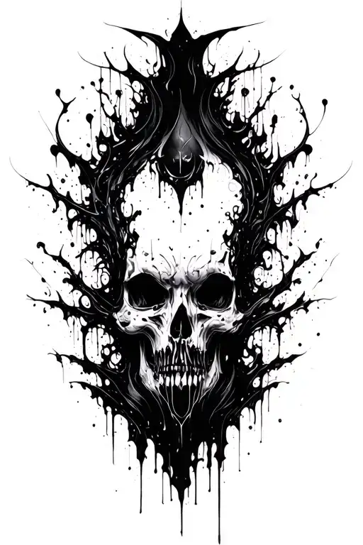 dark abstract, expressive blackwork, raw brush strokes cyber gothic ornamental tattoo design idea