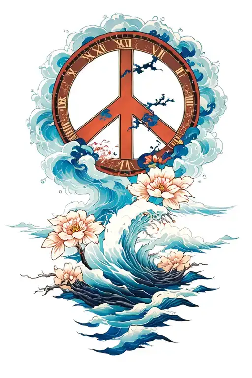peace and lightining storm and time and nature japanese tattoo design idea