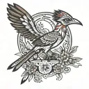 new mexico zia symbol, roadrunner with bull skull surrounded tattoo design idea