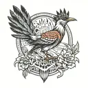 new mexico zia symbol, roadrunner with bull skull surrounded tattoo design idea