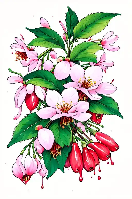 bleeding hearts, flowers, cherry blossoms,  tattoo design idea
