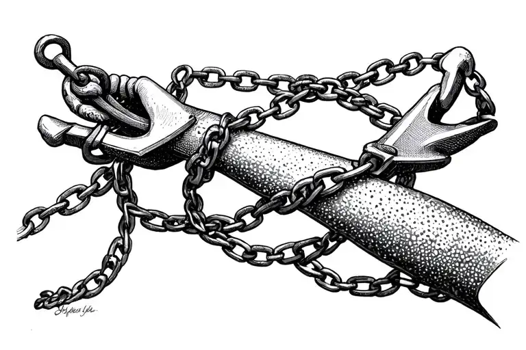 anchor with fouled chain wrapped around forearm tattoo design idea