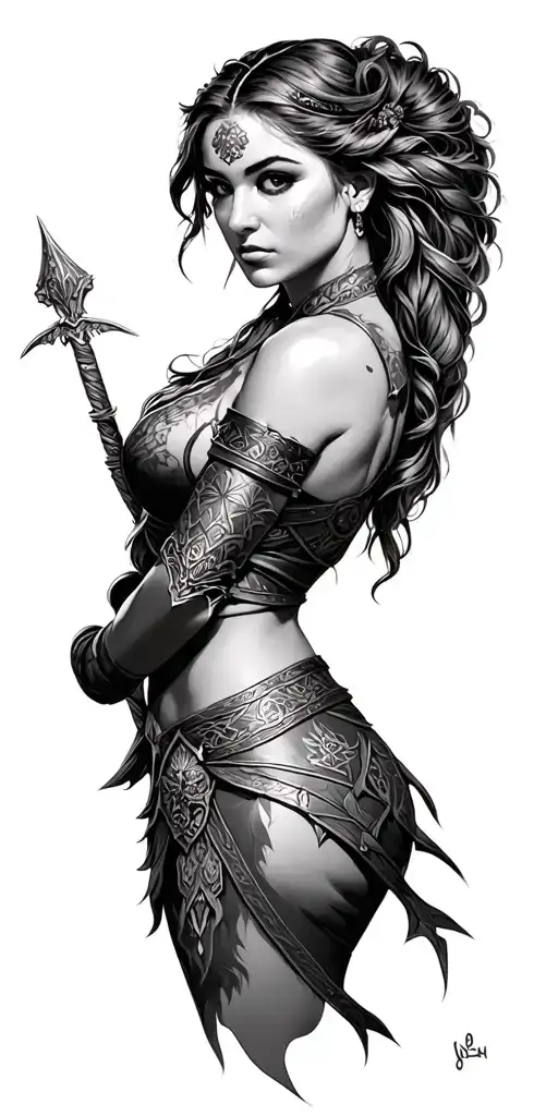 Irish warrior woman tattoo design idea