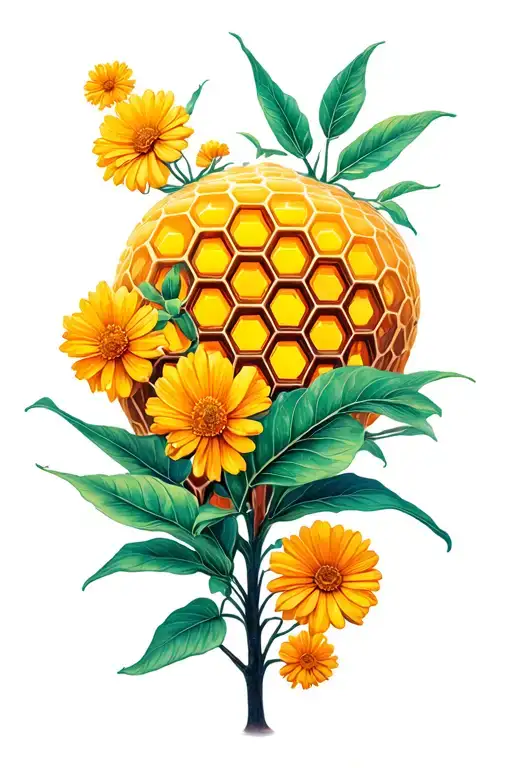 plant and honeycomb tattoo design idea