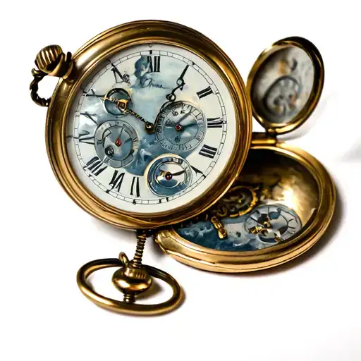 pocket watch with open cover tattoo design idea