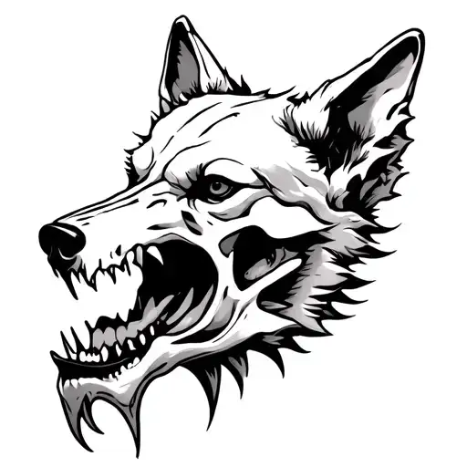 coyote skull howling tattoo design idea