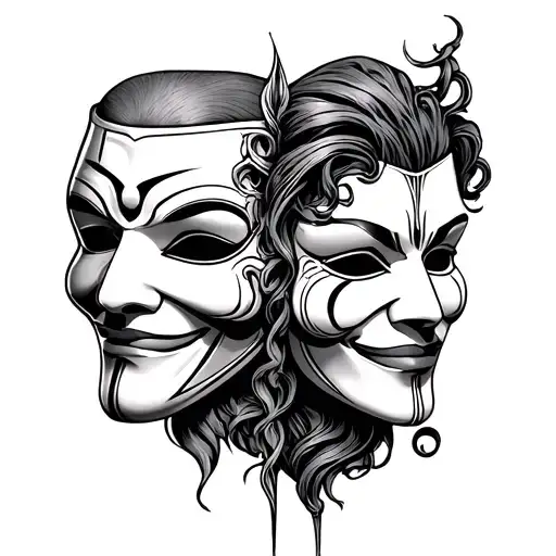 two faced theater mask tattoo design idea