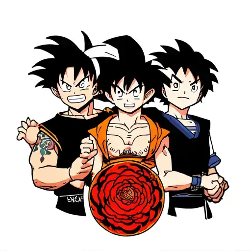 goku, luffy, naruto, and ichigo  tattoo design idea