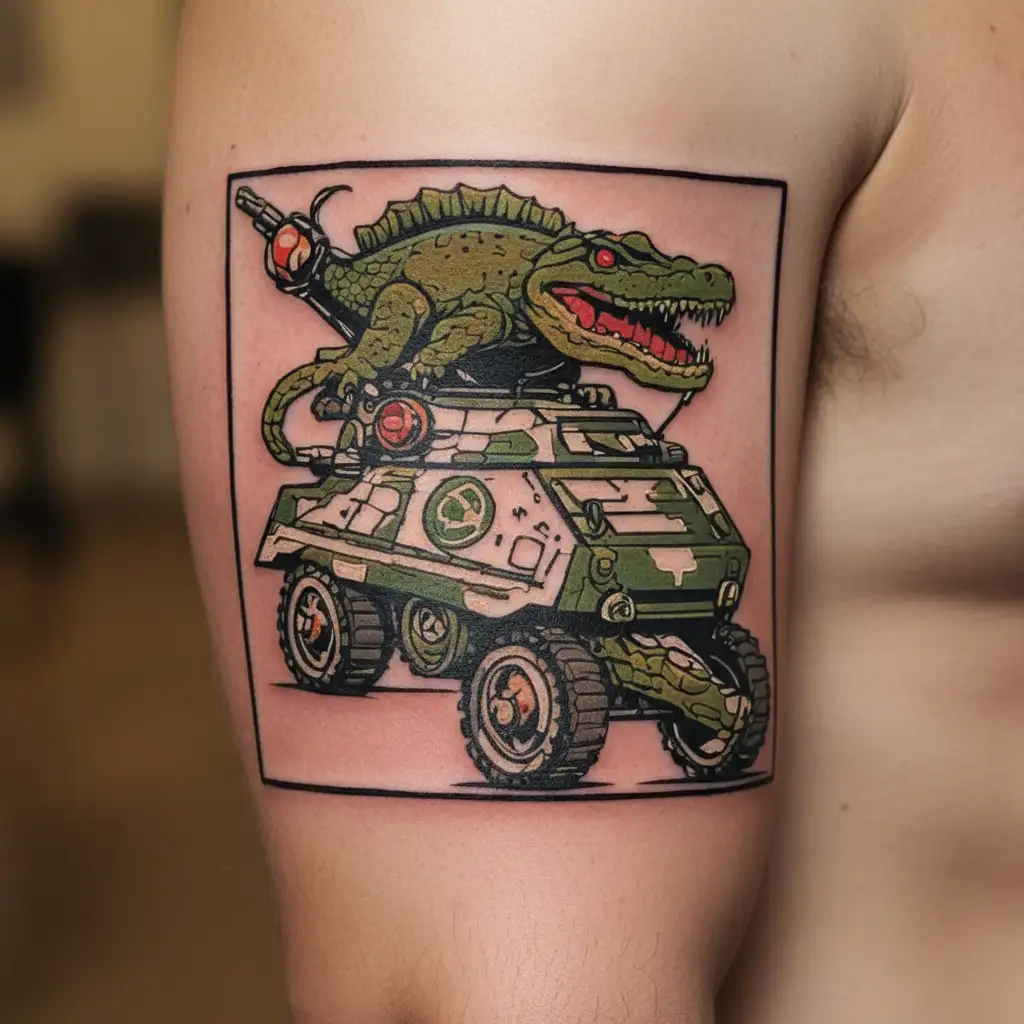 an army tank with a crocodile painted on it tattoo design idea