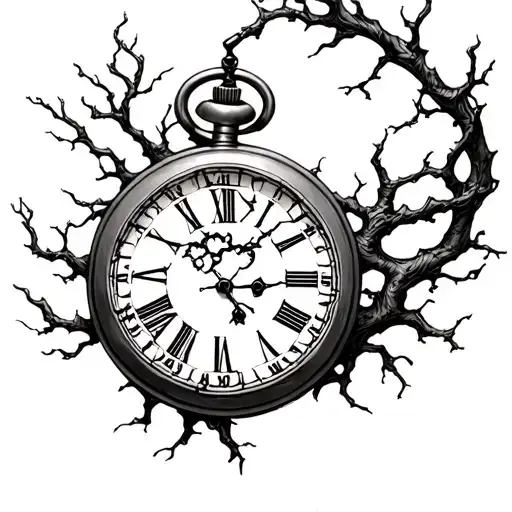 tree of life branching into a broken pocket watch tattoo design idea