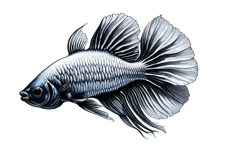 coral with male betta fish swimming  tattoo design idea