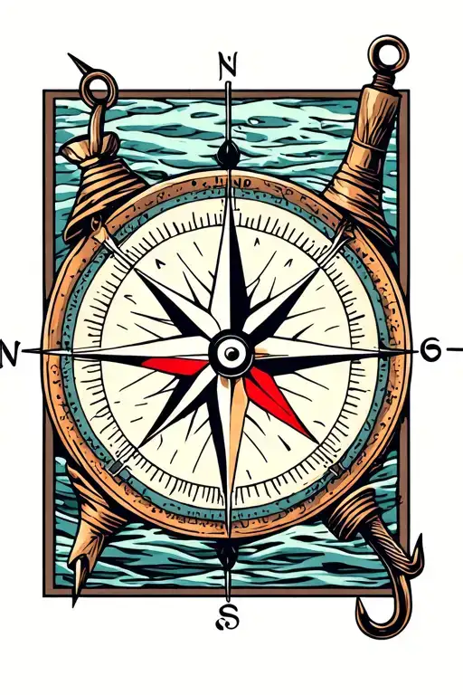 family/everything compass as backround,fishing hook as needle  tattoo design idea