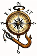 family/everything compass as backround,fishing hook as needle  tattoo design idea