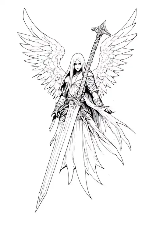 sephiroth wing with cloud's buster sword tattoo design idea