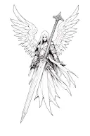 sephiroth wing with cloud's buster sword tattoo design idea