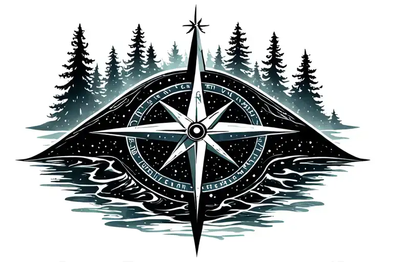 raven compass water forest big dipper constellation tattoo design idea