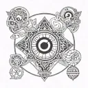 A tattoo design featuring iconic TV show symbols intertwined with elements of Kerala culture tattoo design idea