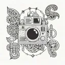 A tattoo design featuring iconic TV show symbols intertwined with elements of Kerala culture tattoo design idea