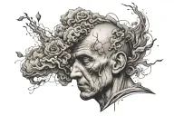 lonley man overthinking concept exploded head tattoo design idea