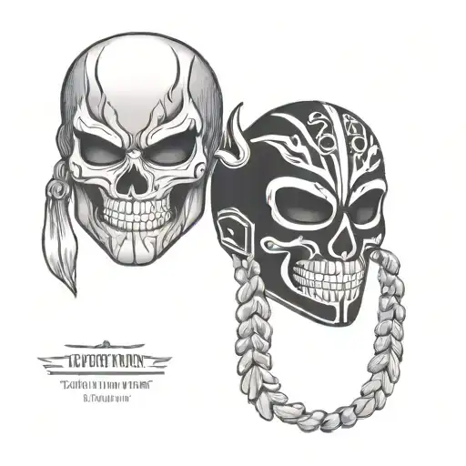 skull and luchador mask split in half tattoo design idea