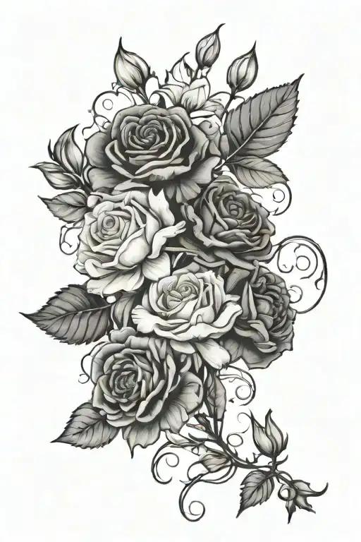 rose, carnation, honeysuckles, snowdrop and janquil flowers all tattoo design idea