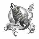 A dynamic tattoo featuring a wolf howling at a moon made of musical notes tattoo design idea