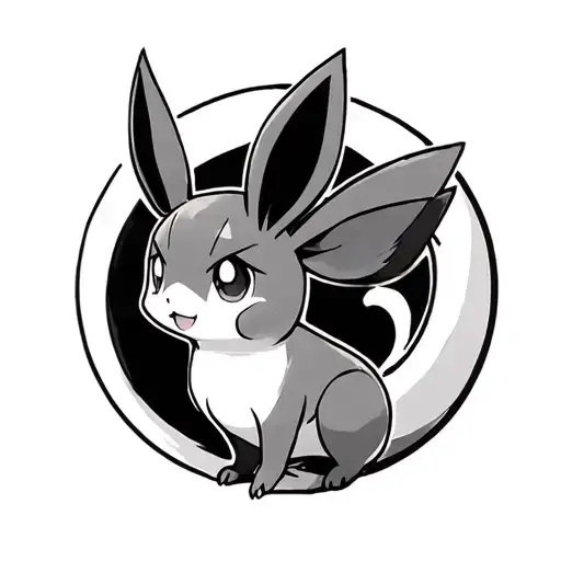 pokemon evee full body, moon,  tattoo design idea