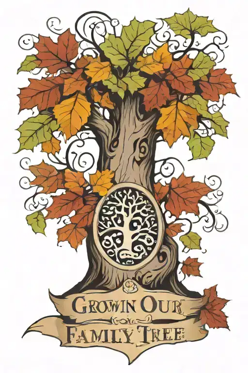 Three foot prints as leaves on a tree with text "Growing our family tree" tattoo design idea
