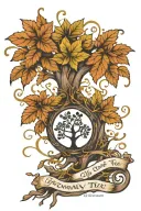 Three foot prints as leaves on a tree with text "Growing our family tree" tattoo design idea