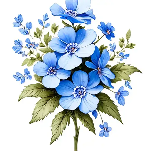 dainty cross with blue forget me not flowers tattoo design idea