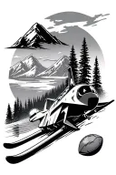 mountains, skiing, water, trees, fighter jet, milk bottle, football, baseball  tattoo design idea