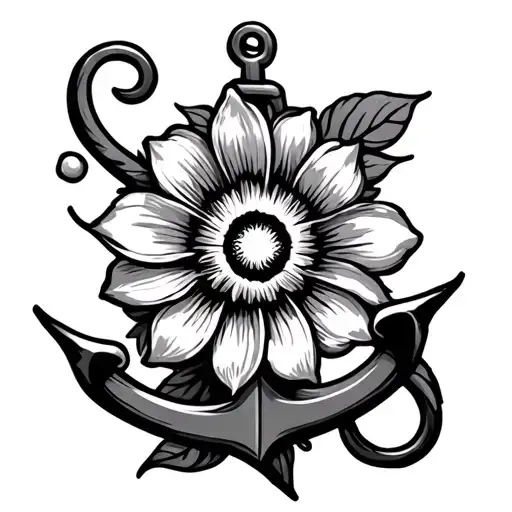 sun, anchor, flower, ribbon, semicolon tattoo design idea