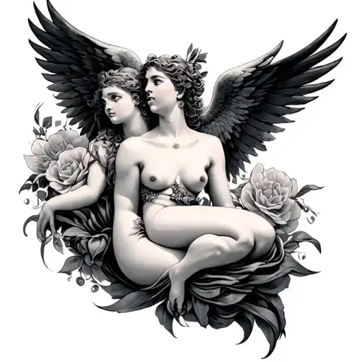 eros and psyche full body  tattoo design idea