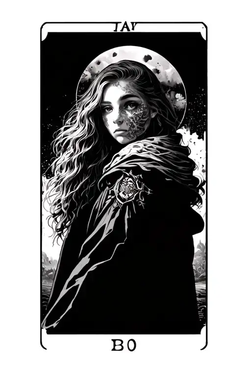 tarot card featuring a girl looking afar tattoo design idea